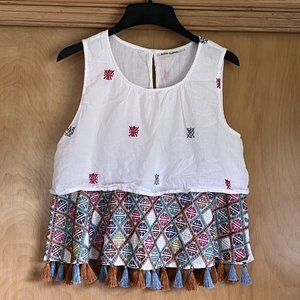 Roller Rabbit Womens Multicolor Tank Top Size Small Tassels Embroidered Boho